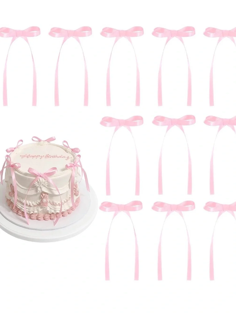 30 Pack Bow Cake Toppers Pink Ribbon Bows for Cake Coquette Themed Bow Cupcake T